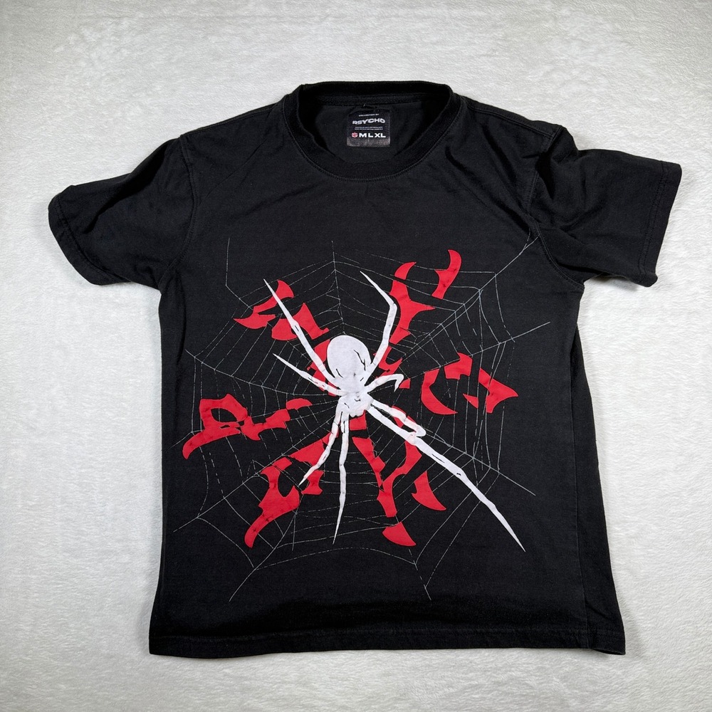 Psycho Collection Black Spider Web Graphic T‎ Shirt Size M
